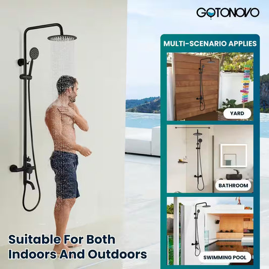 Outdoor Shower Faucet Set Wall Mount Triple Function Shower System Matte Black Shower Faucet Complete Set